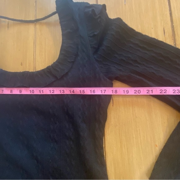 Women's Black Cable knit Midi Sweater Dress Ruffled Collar Textured New Medium - Picture 7 of 16